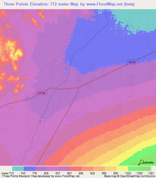 Three Points,US Elevation Map