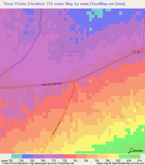 Three Points,US Elevation Map