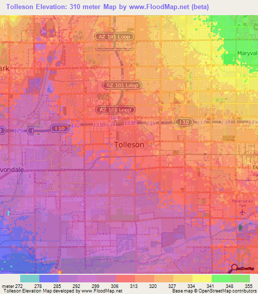 Tolleson,US Elevation Map