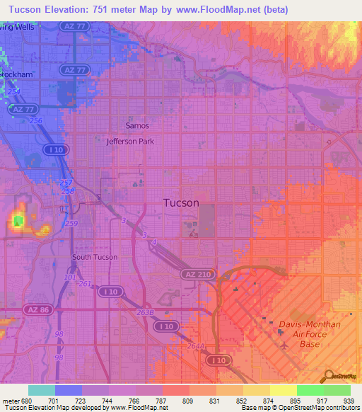 Tucson,US Elevation Map