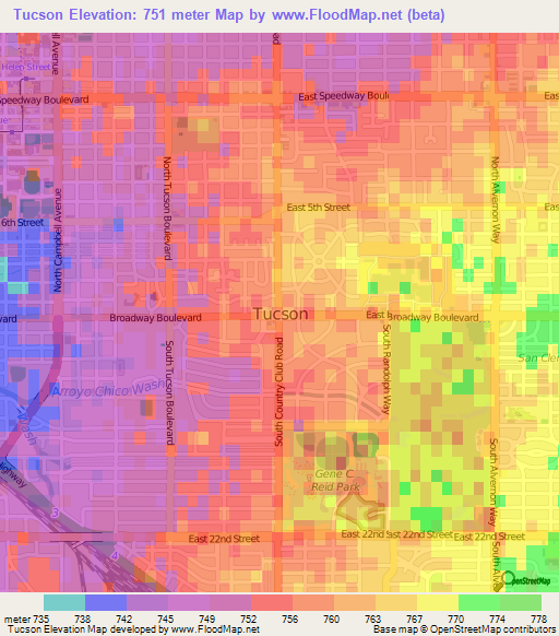 Tucson,US Elevation Map