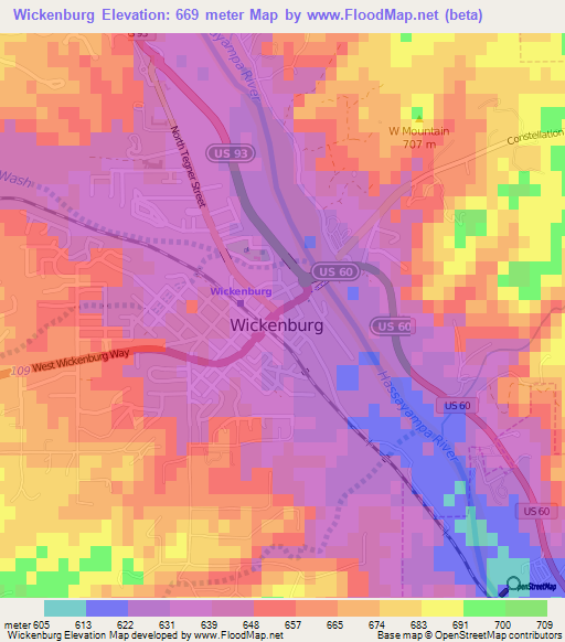 Wickenburg,US Elevation Map