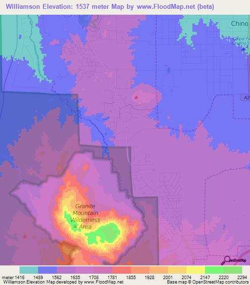 Williamson,US Elevation Map