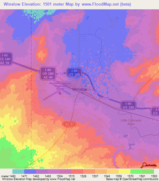 Winslow,US Elevation Map