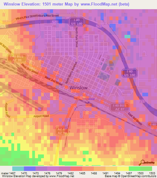 Winslow,US Elevation Map