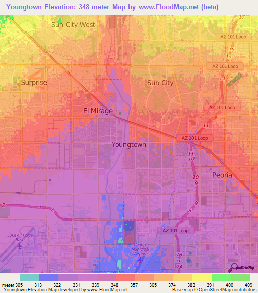 Youngtown,US Elevation Map