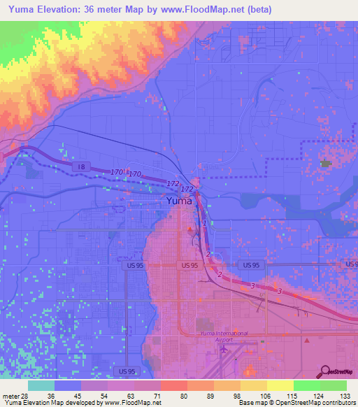 Yuma,US Elevation Map