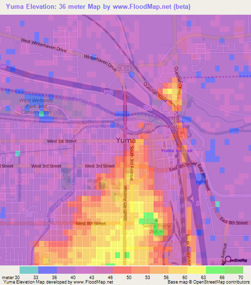 Yuma,US Elevation Map