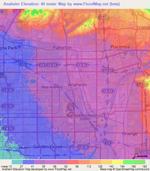 Anaheim,US Elevation Map