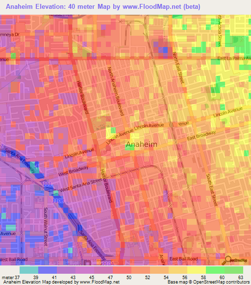 Anaheim,US Elevation Map