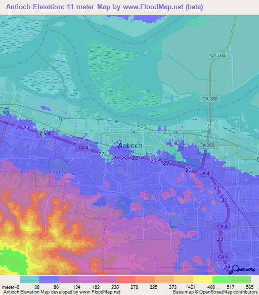 Antioch,US Elevation Map