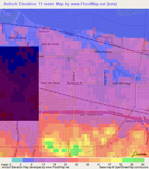 Antioch,US Elevation Map