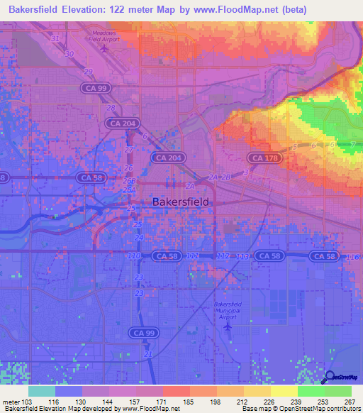 Bakersfield,US Elevation Map