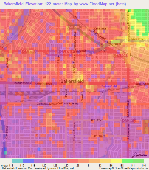 Bakersfield,US Elevation Map