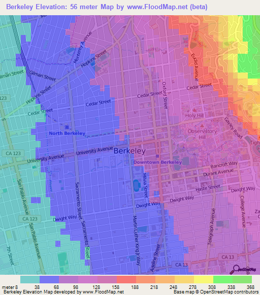 Berkeley,US Elevation Map