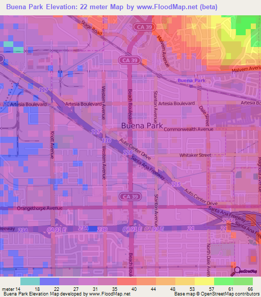 Buena Park,US Elevation Map