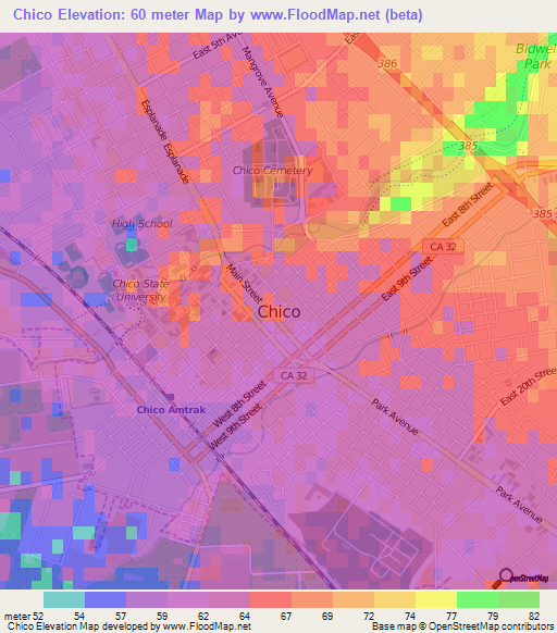 Chico,US Elevation Map