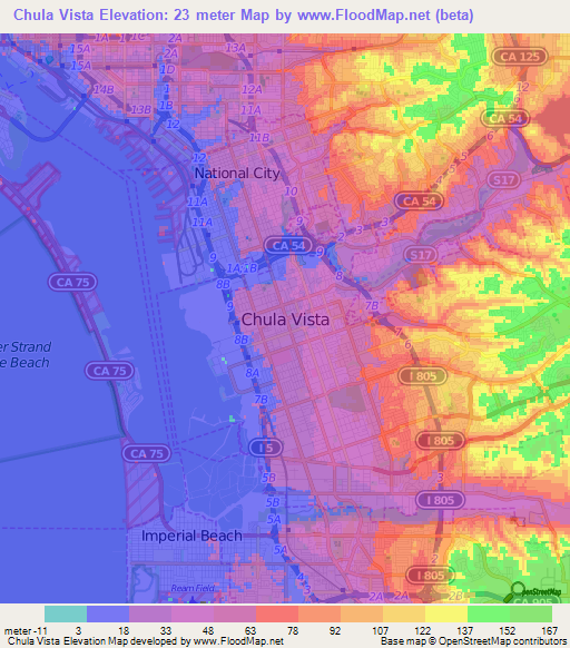 Chula Vista,US Elevation Map