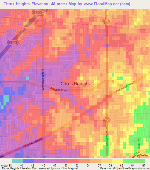 Citrus Heights,US Elevation Map