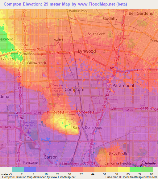 Compton,US Elevation Map