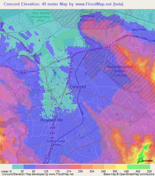 Concord,US Elevation Map