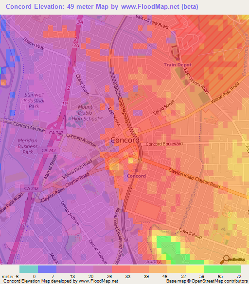 Concord,US Elevation Map