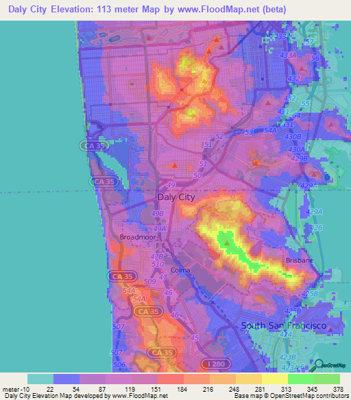 Daly City,US Elevation Map