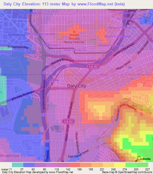 Daly City,US Elevation Map