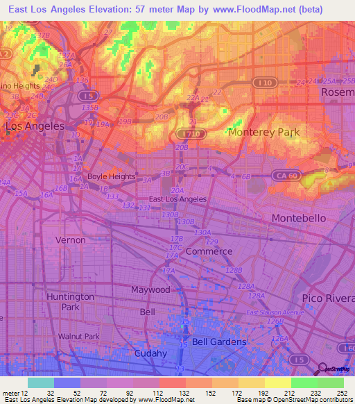 East Los Angeles,US Elevation Map