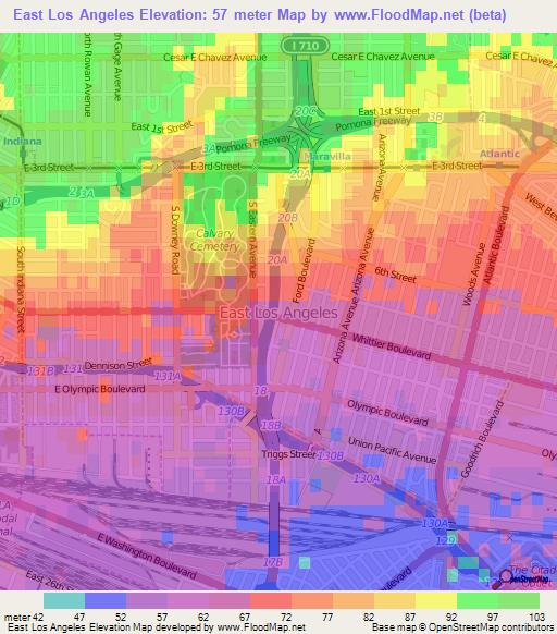 East Los Angeles,US Elevation Map