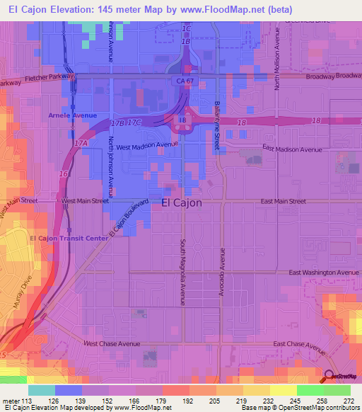 El Cajon,US Elevation Map