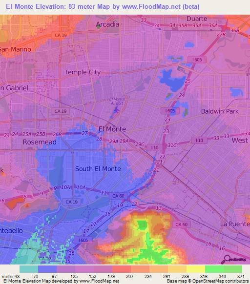 El Monte,US Elevation Map