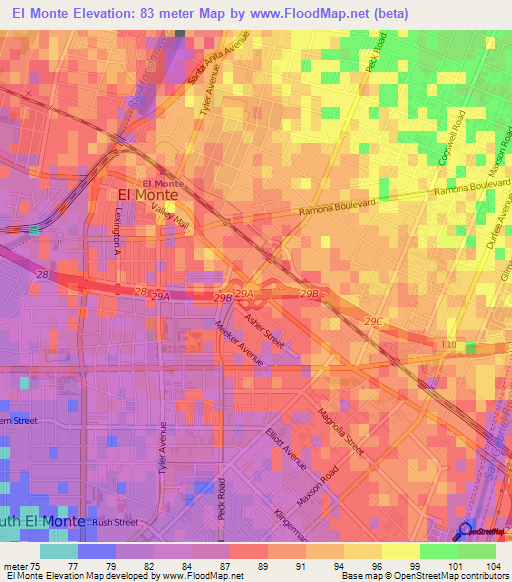 El Monte,US Elevation Map