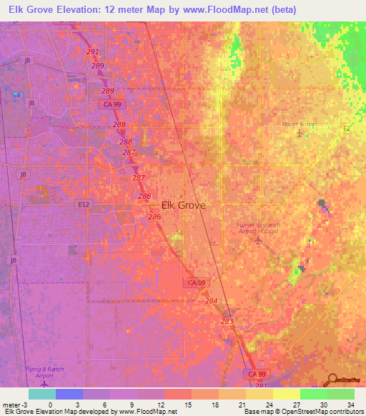 Elk Grove,US Elevation Map