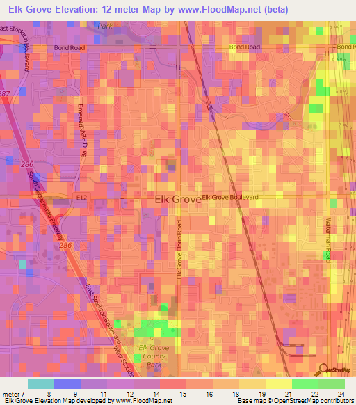 Elk Grove,US Elevation Map