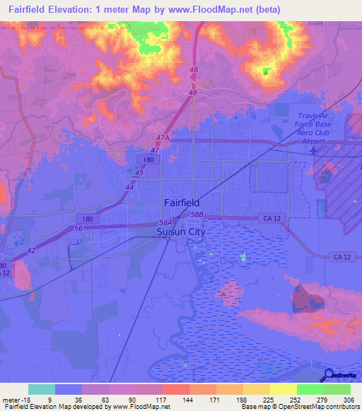 Fairfield,US Elevation Map