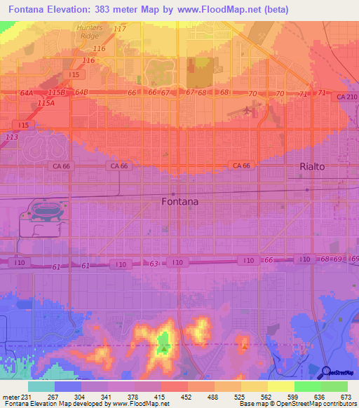 Fontana,US Elevation Map