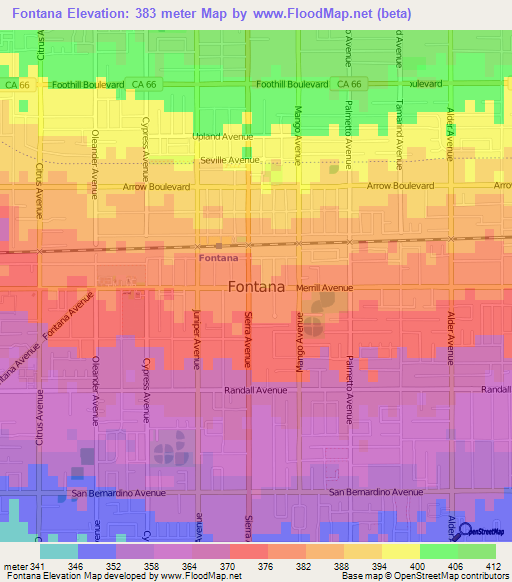 Fontana,US Elevation Map