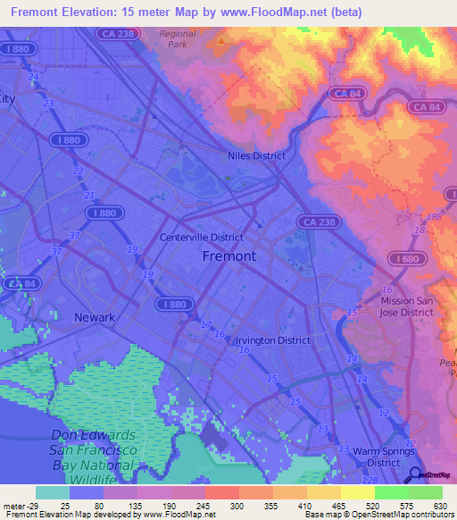 Fremont,US Elevation Map