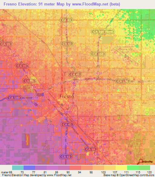 Fresno,US Elevation Map