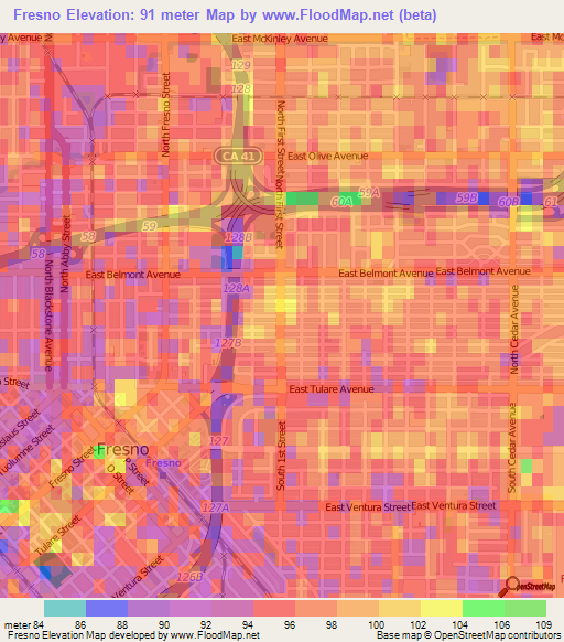 Fresno,US Elevation Map