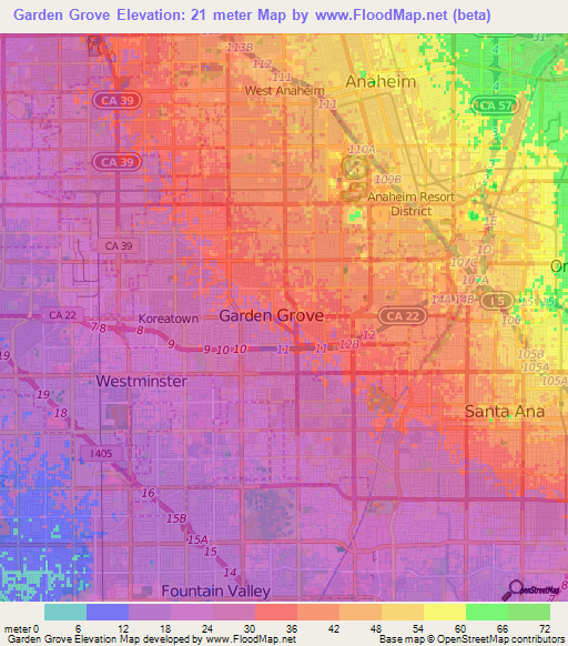 Garden Grove,US Elevation Map