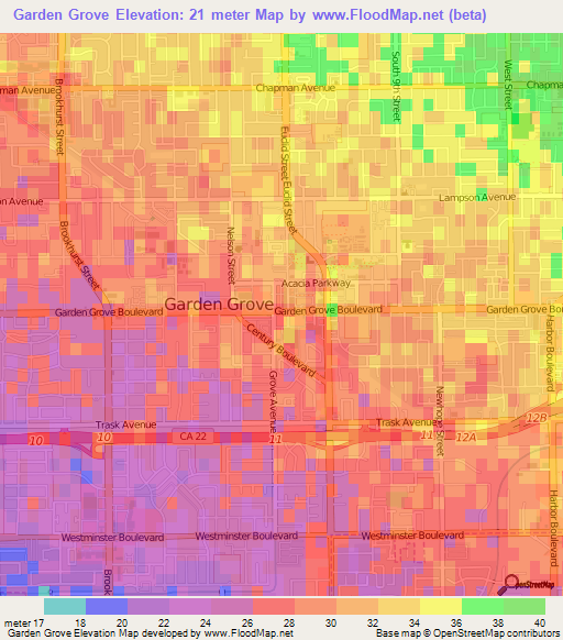 Garden Grove,US Elevation Map