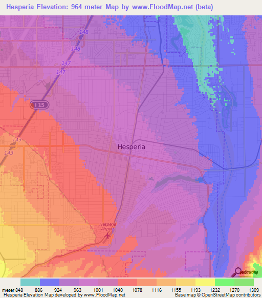 Hesperia,US Elevation Map