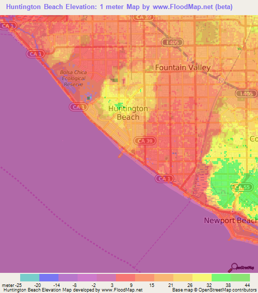 Huntington Beach,US Elevation Map