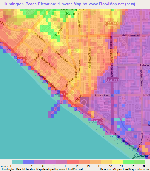 Huntington Beach,US Elevation Map