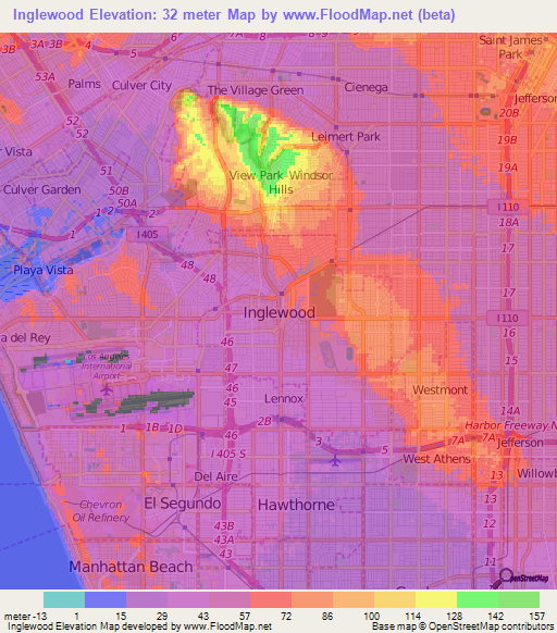 Inglewood,US Elevation Map