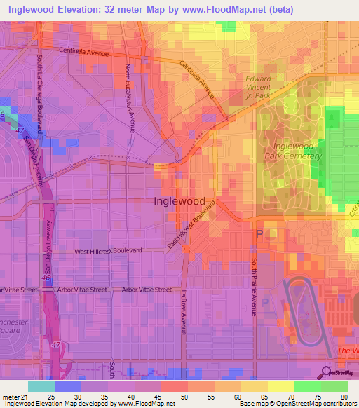 Inglewood,US Elevation Map