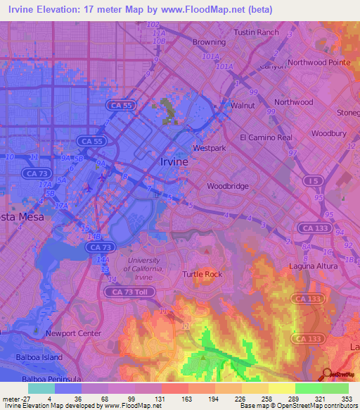 Irvine,US Elevation Map