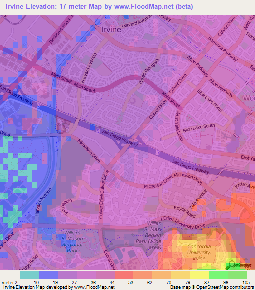 Irvine,US Elevation Map